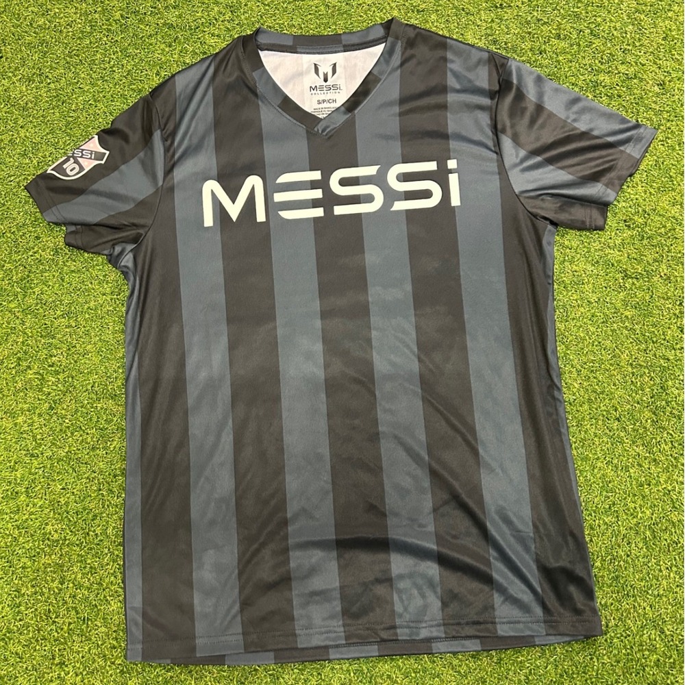 Messi Collection Jersey Black Grey Striped Soccer Shirt Number 10 Small